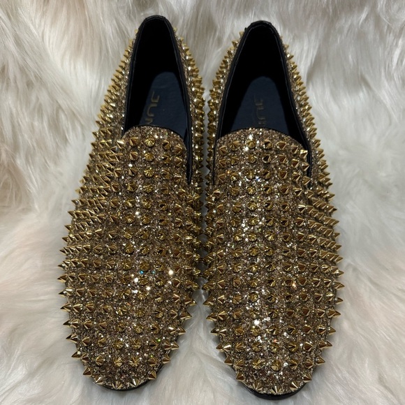 Gold Studded Men's Loafers - Picture 1 of 8